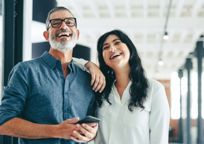 Two people happy and smiling 