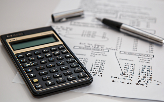 A calculator on an accounting balancing sheet.